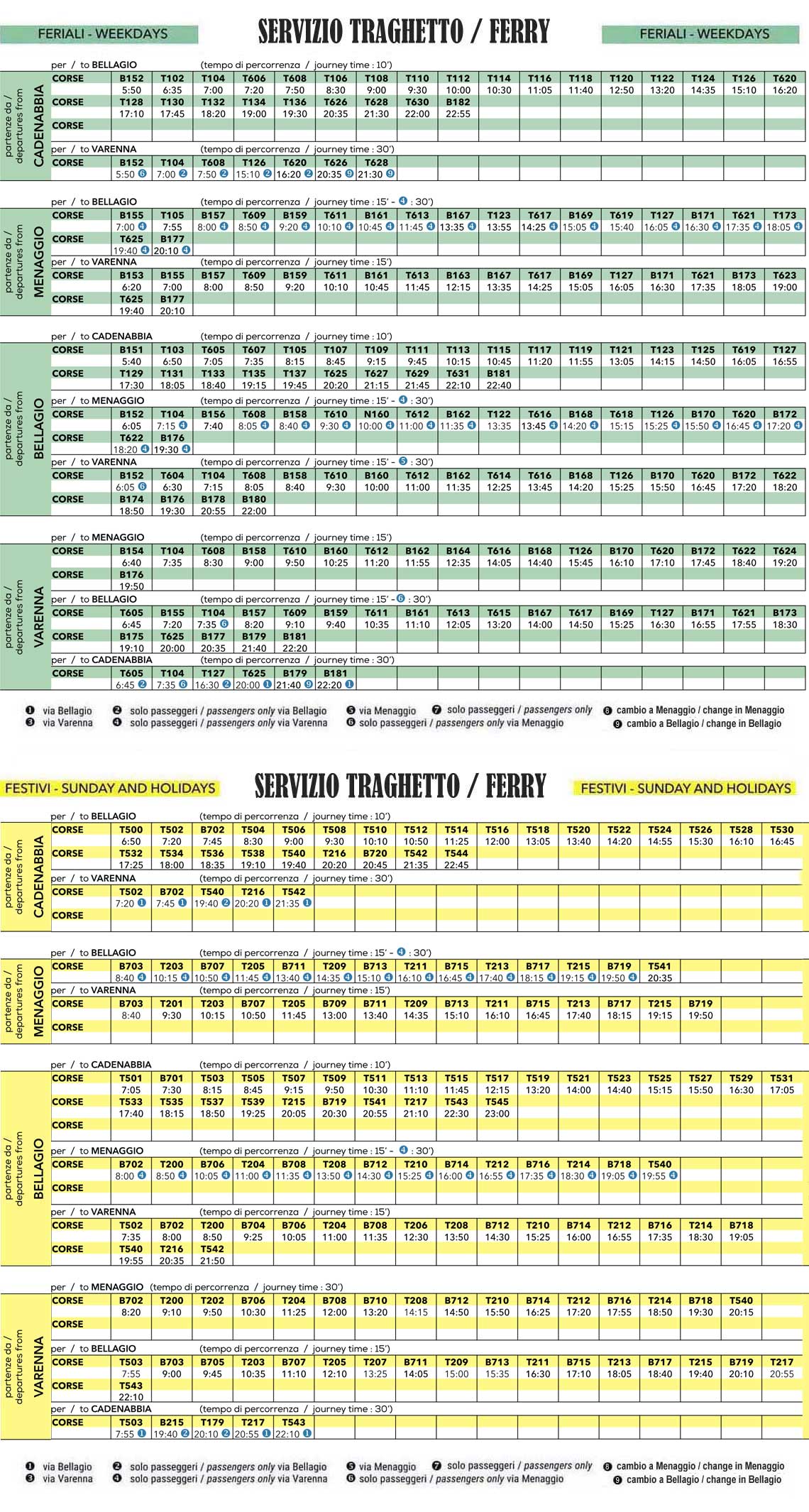 Horaires ferries lac de Côme